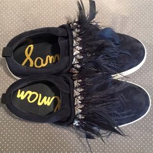NWOT Sam Edelman Suede, Feather & Jewel Sneakers